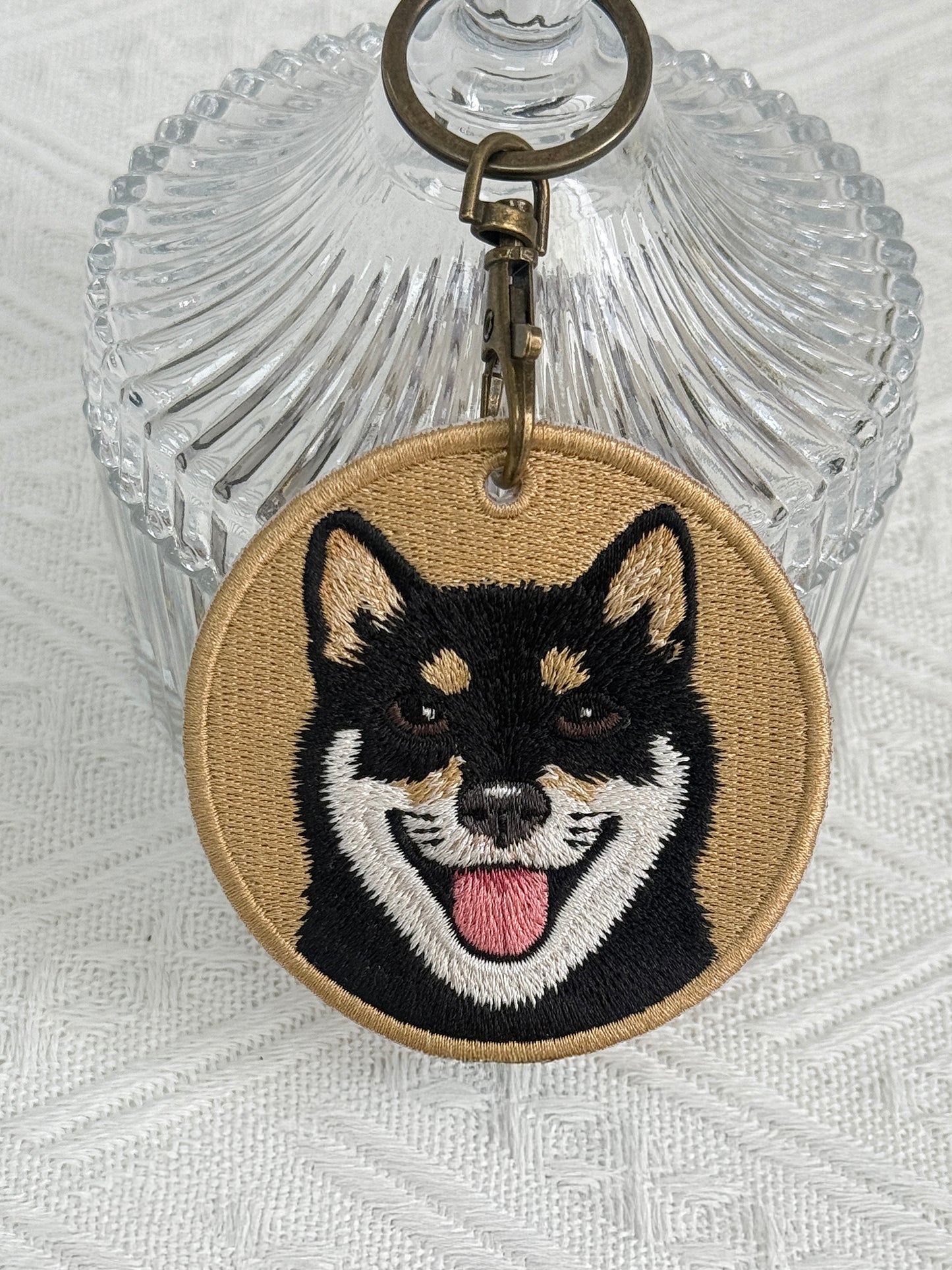 Double-Sided Embroidered Keychain - Black Shiba Inu