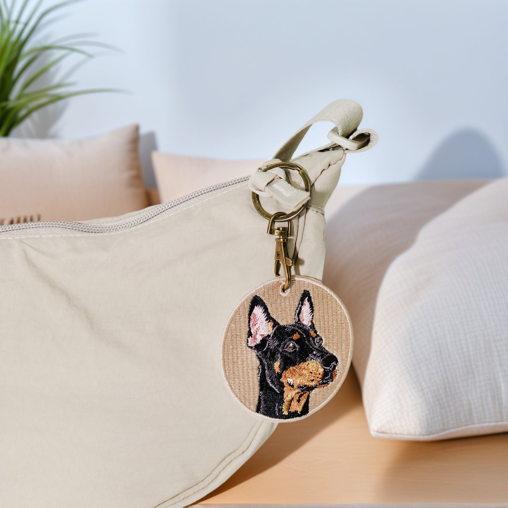 Double-Sided Embroidered Doberman Keychain