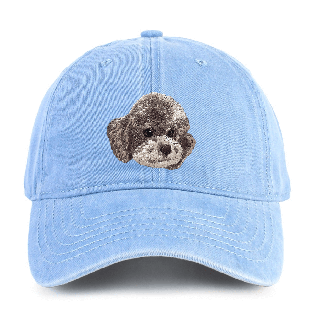 Gray Teddy Embroidered Washed Cotton Baseball Cap