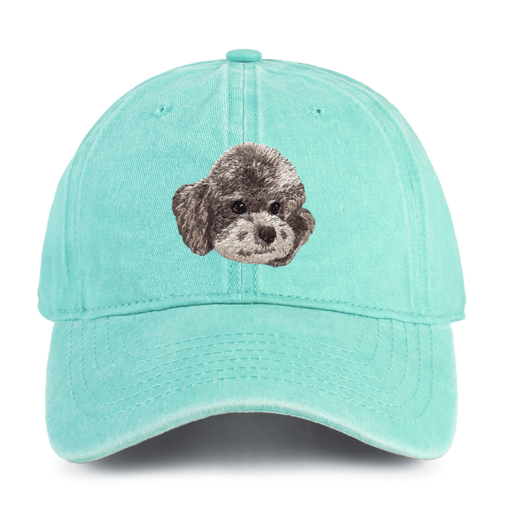 Gray Teddy Embroidered Washed Cotton Baseball Cap