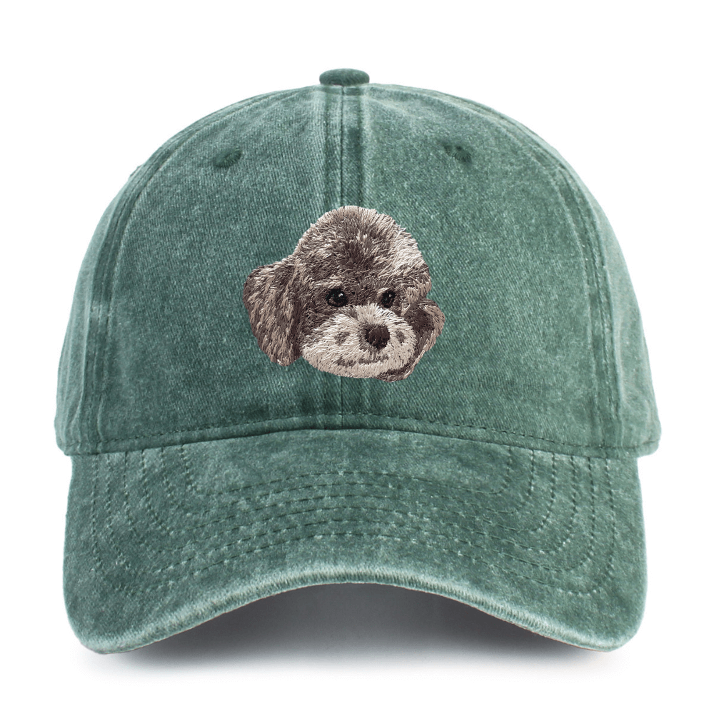 Gray Teddy Embroidered Washed Cotton Baseball Cap