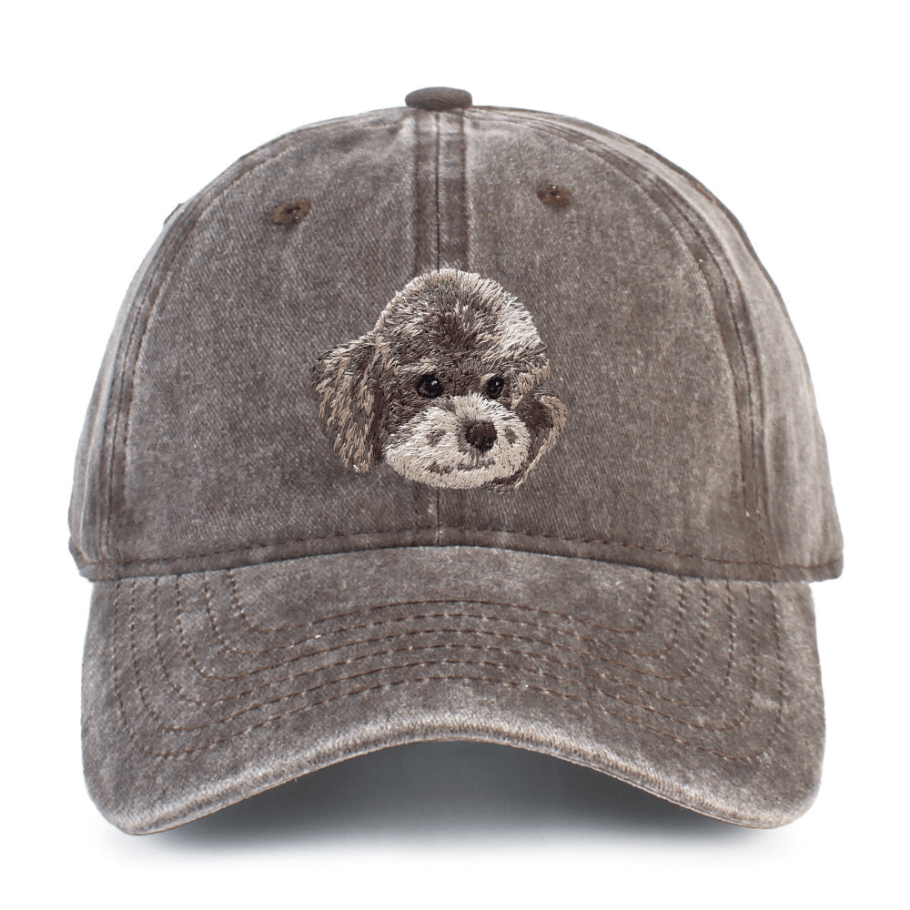 Gray Teddy Embroidered Washed Cotton Baseball Cap