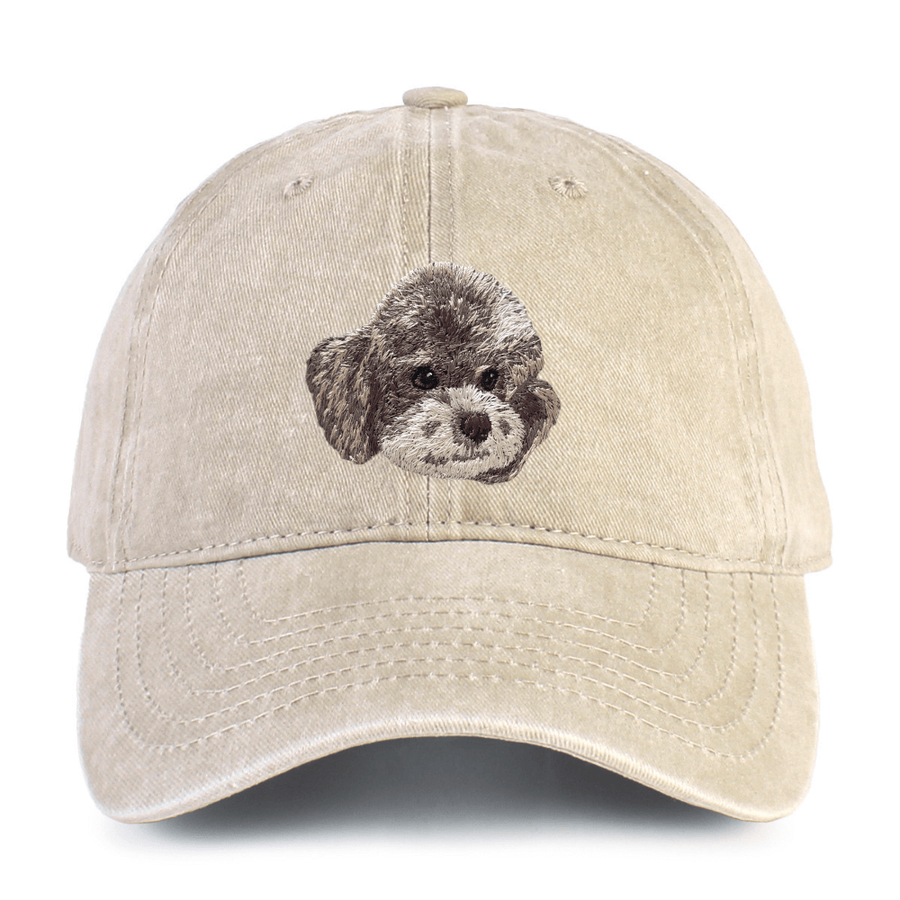 Gray Teddy Embroidered Washed Cotton Baseball Cap