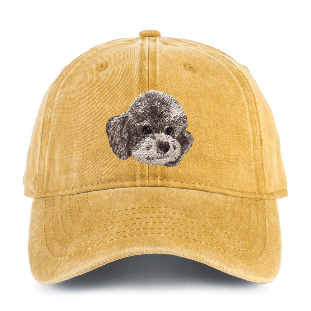 Gray Teddy Embroidered Washed Cotton Baseball Cap