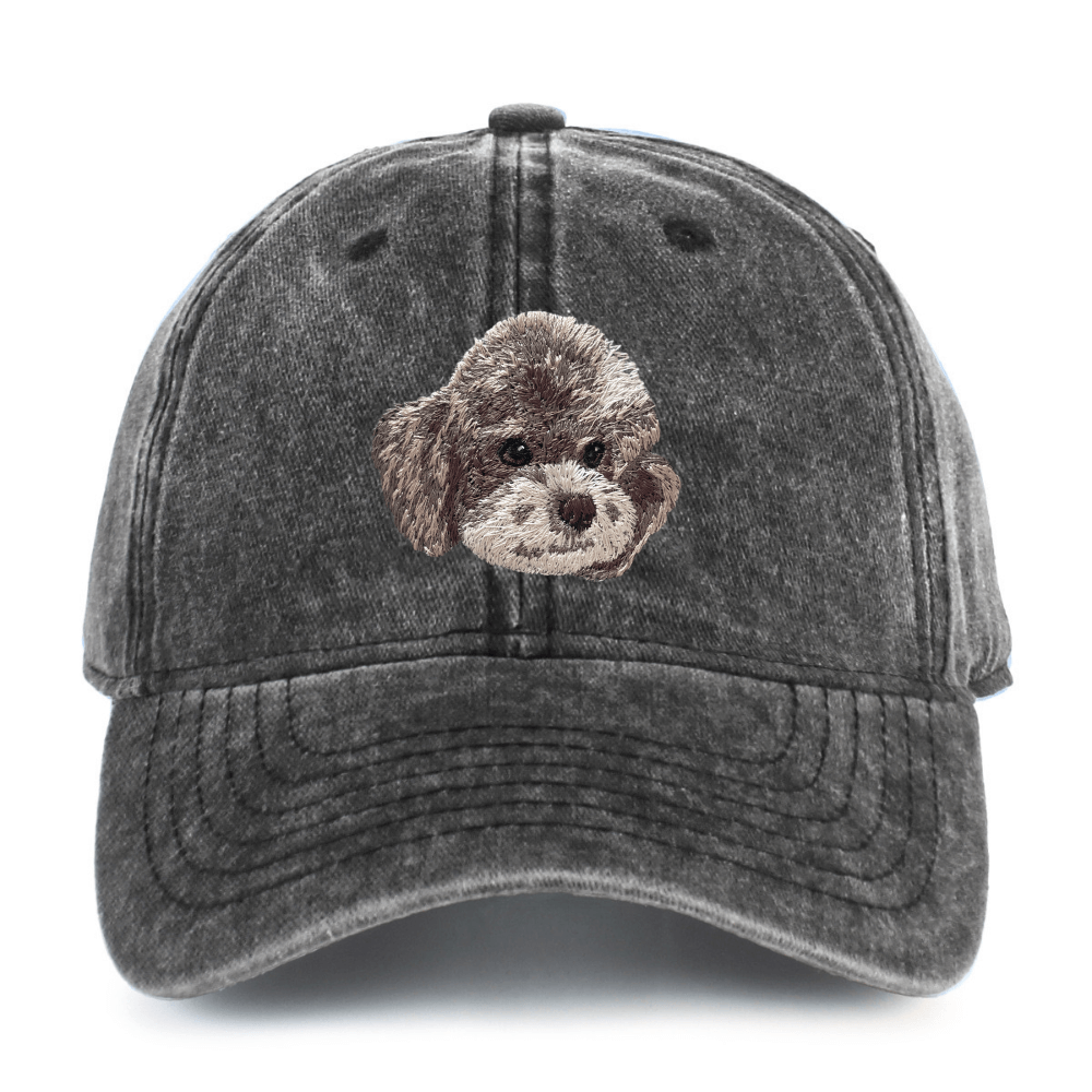 Gray Teddy Embroidered Washed Cotton Baseball Cap