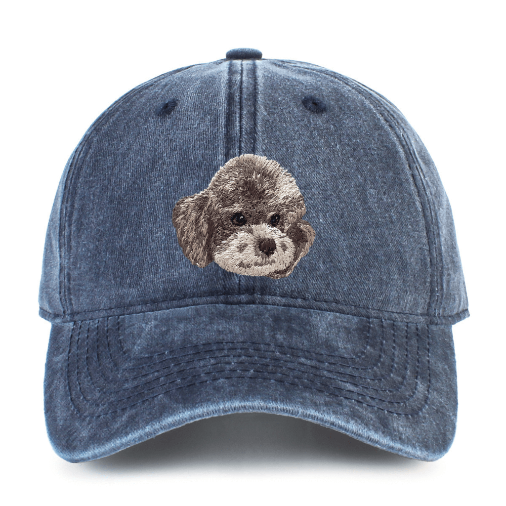 Gray Teddy Embroidered Washed Cotton Baseball Cap