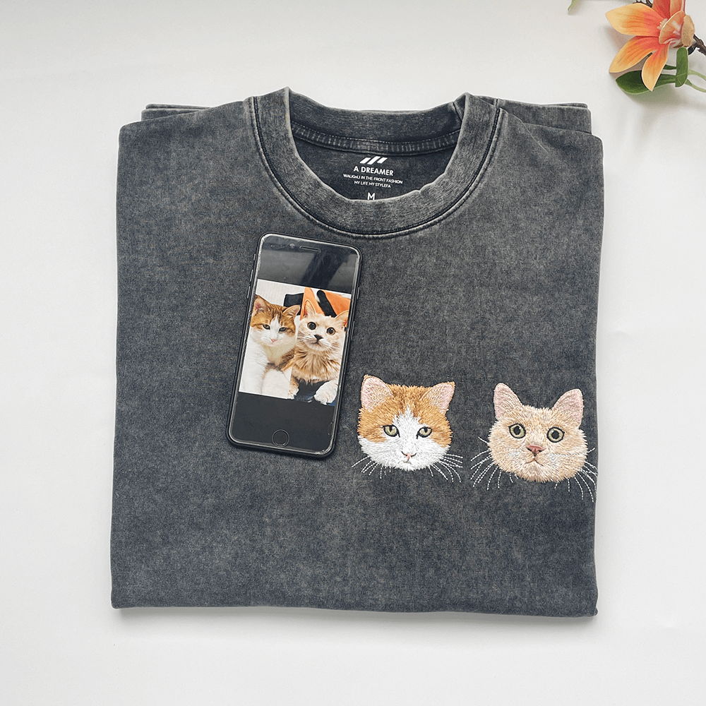 Custom Pet Portrait Embroidered T-shirt