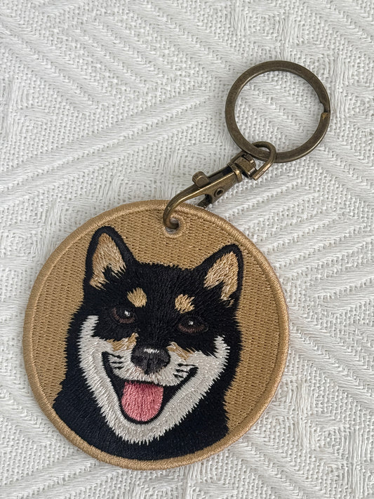 Double-Sided Embroidered Keychain - Black Shiba Inu