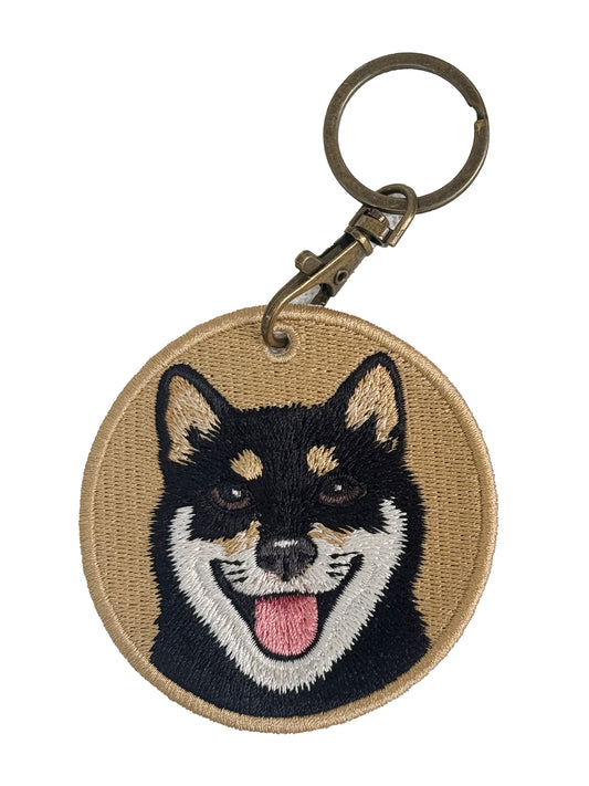Double-Sided Embroidered Keychain - Black Shiba Inu