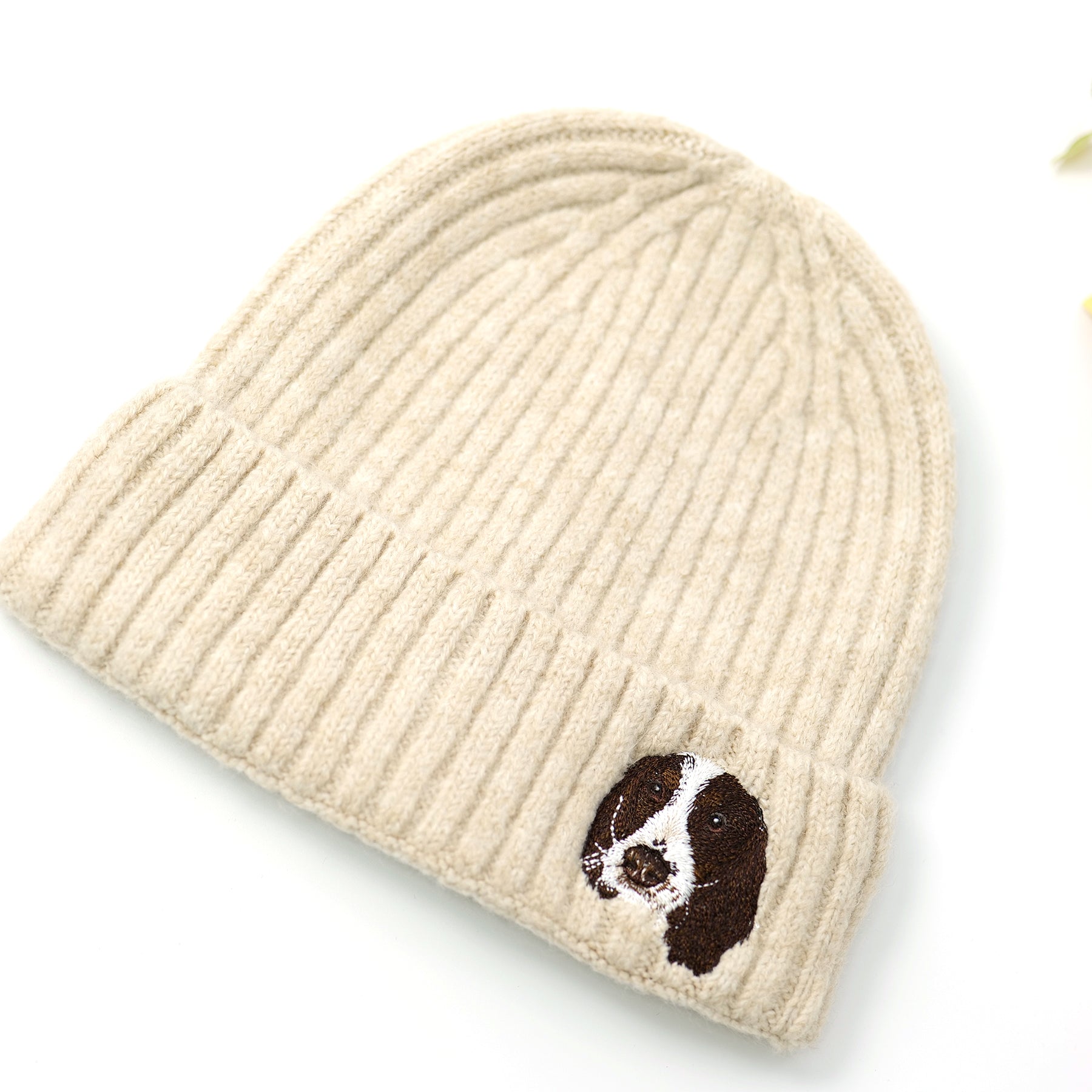 Springer Spaniel Embroidered Wool Knit Beanie