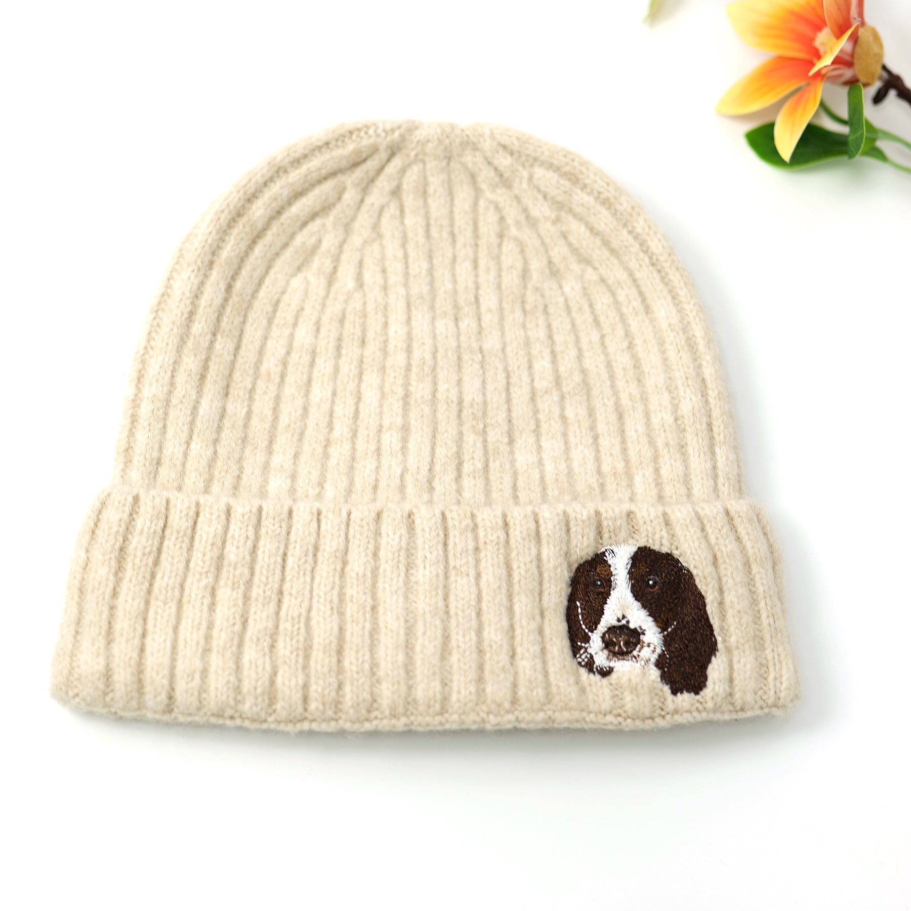 Springer Spaniel Embroidered Wool Knit Beanie