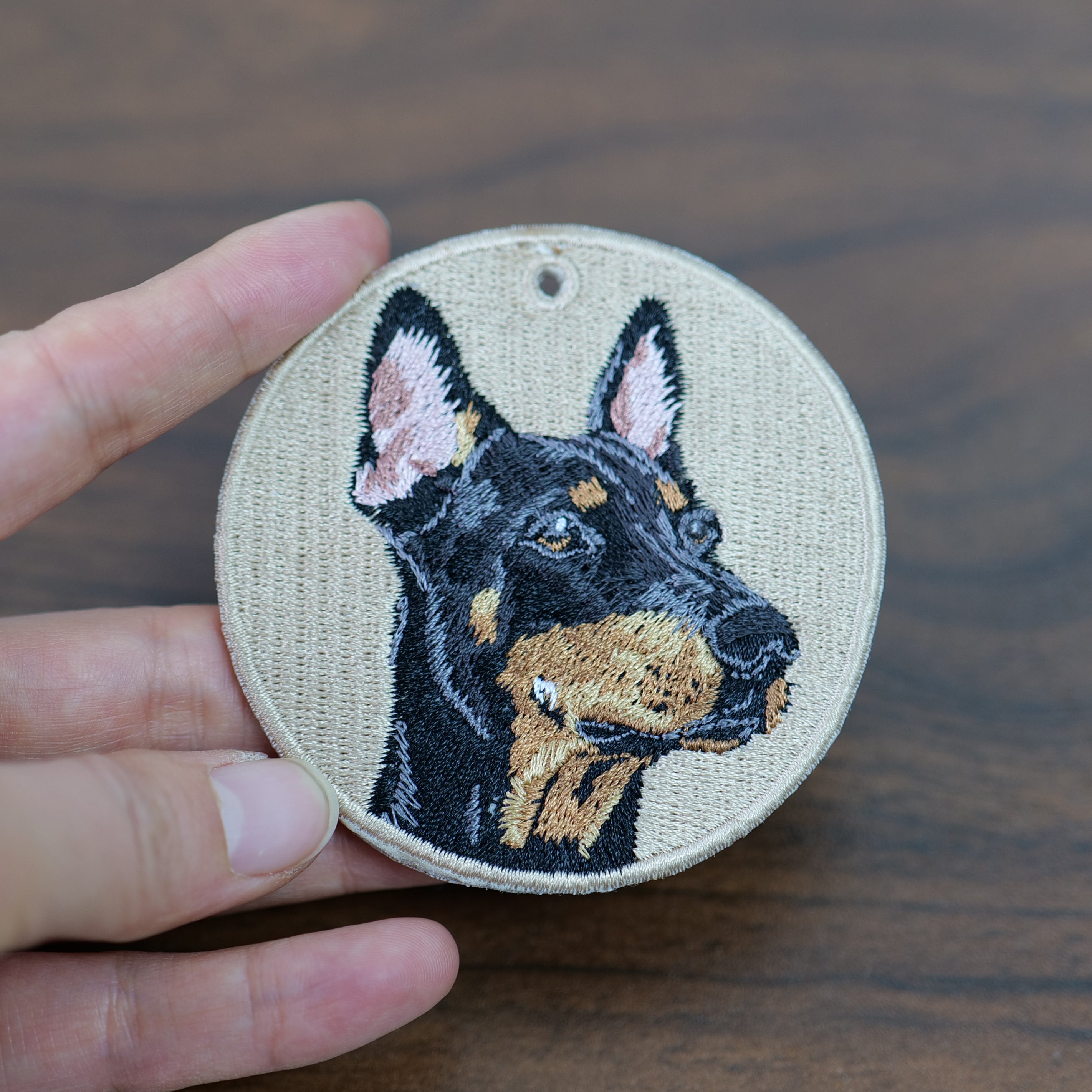 Double-Sided Embroidered Doberman Keychain