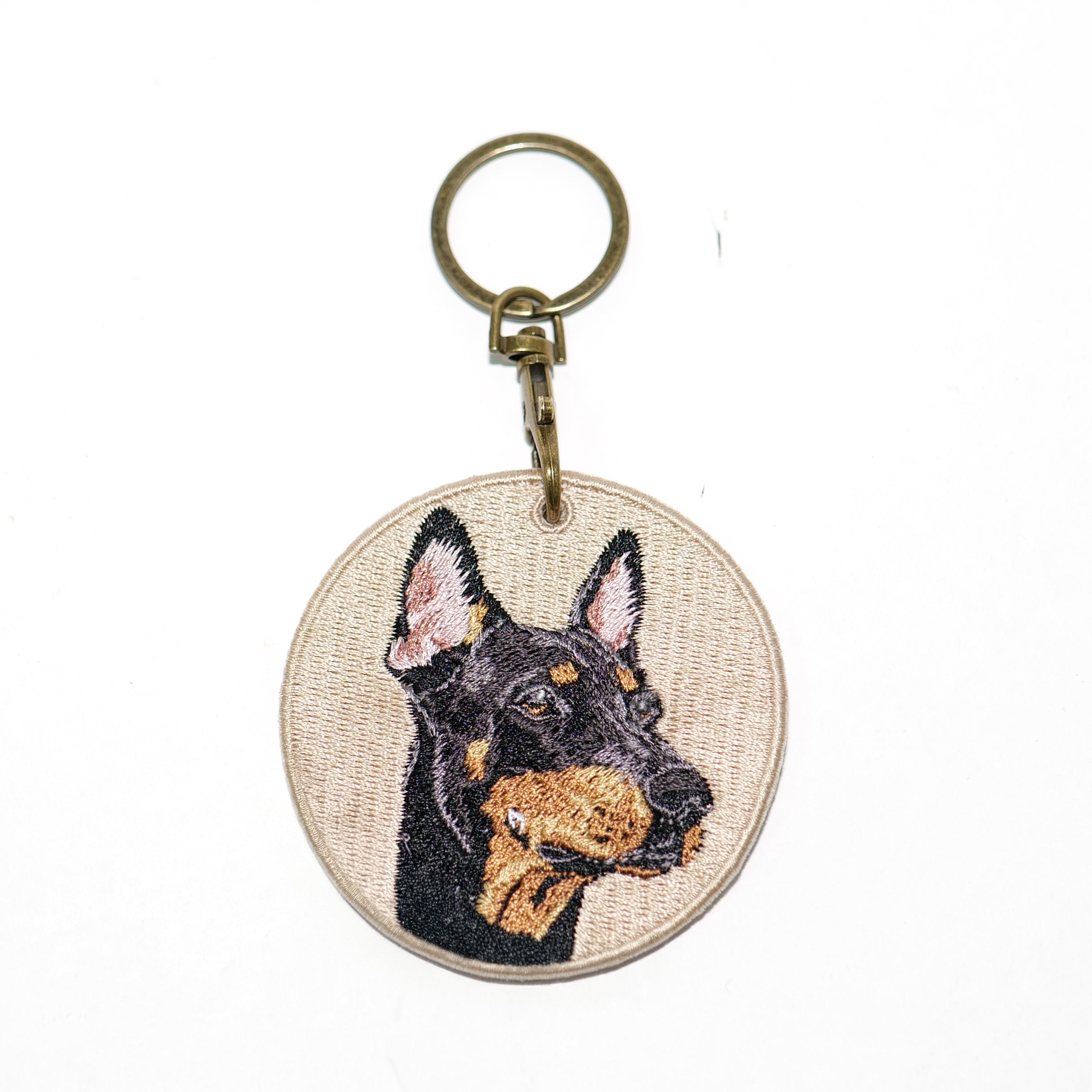 Double-Sided Embroidered Doberman Keychain