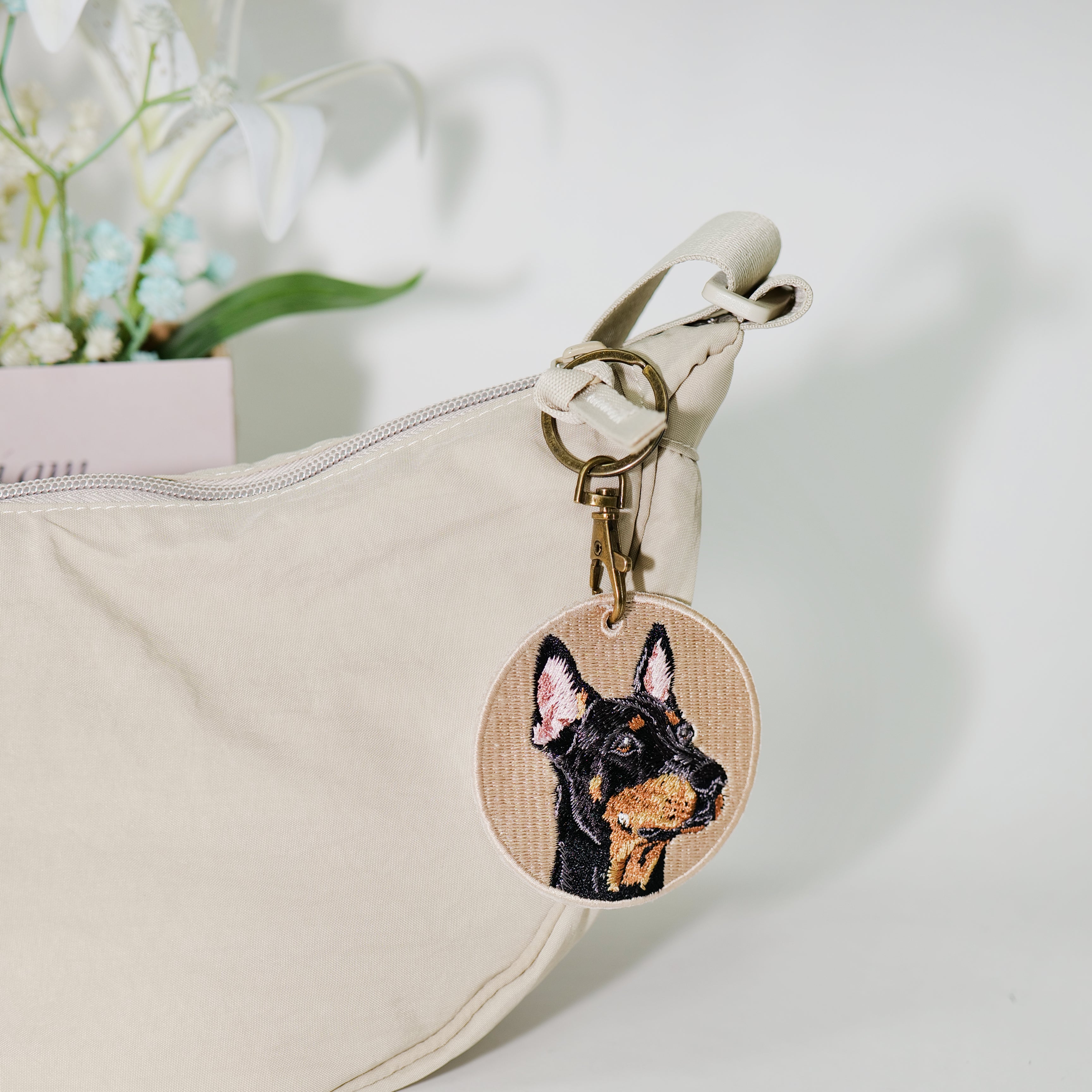 Double-Sided Embroidered Doberman Keychain