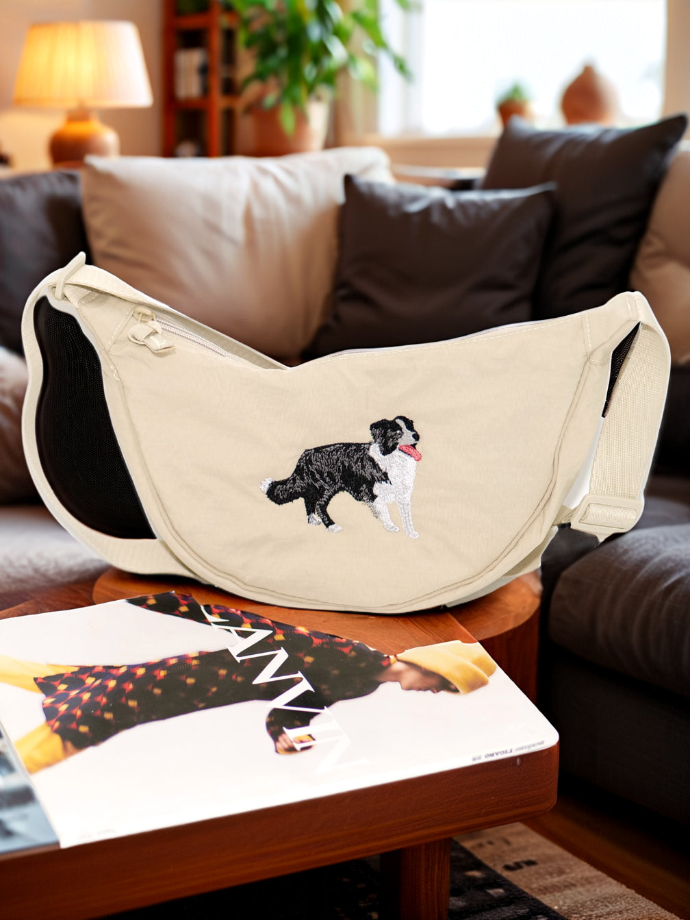 Border Collie Embroidered Dumpling Bag